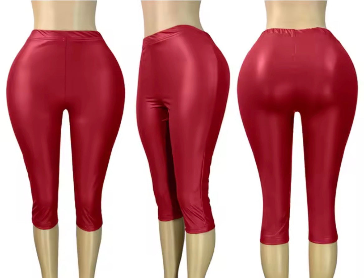 Faux Leather Capri Half Pants