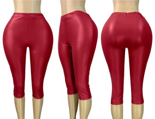 Faux Leather Capri Half Pants