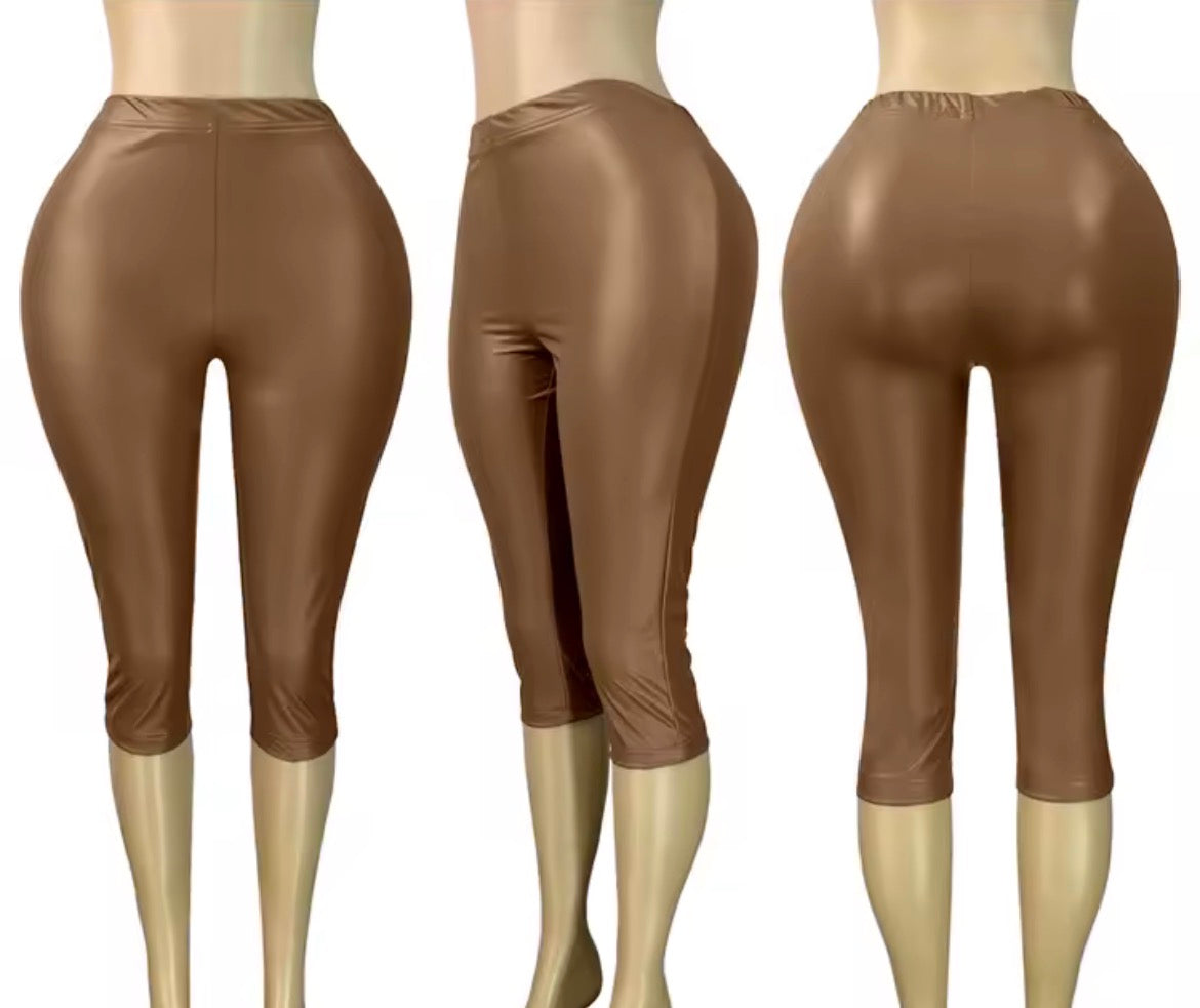 Faux Leather Capri Half Pants
