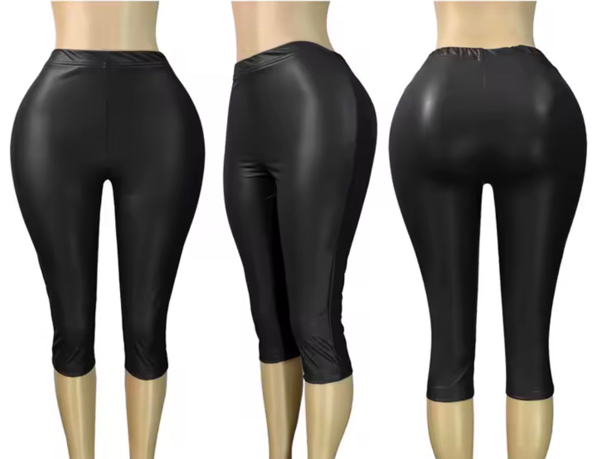 Faux Leather Capri Half Pants