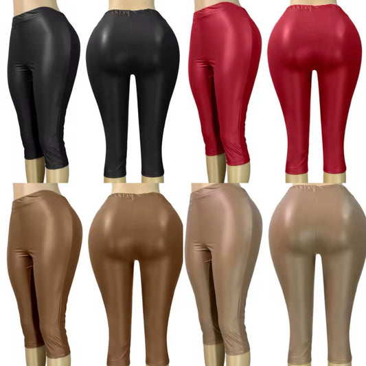 Faux Leather Capri Half Pants