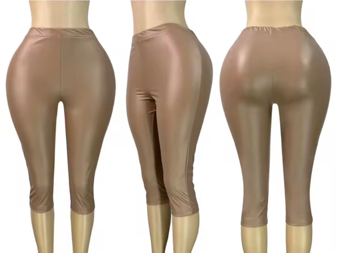 Faux Leather Capri Half Pants